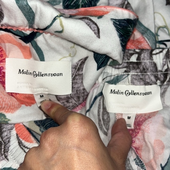 Anthropologie Malin Gyllensvaan Magnolia Flannel Pajama Sleep Pant Top Set M - Picture 9 of 10